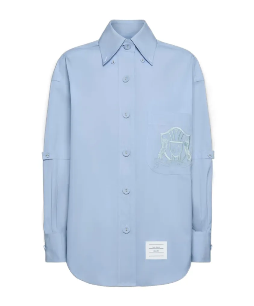 Thom Browne Solid Poplin Crest Embroidery Armband Supersized Shirt