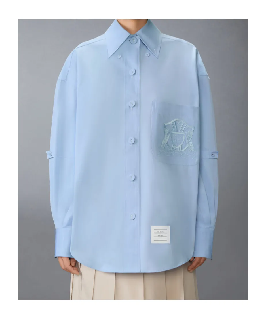 Thom Browne Solid Poplin Crest Embroidery Armband Supersized Shirt