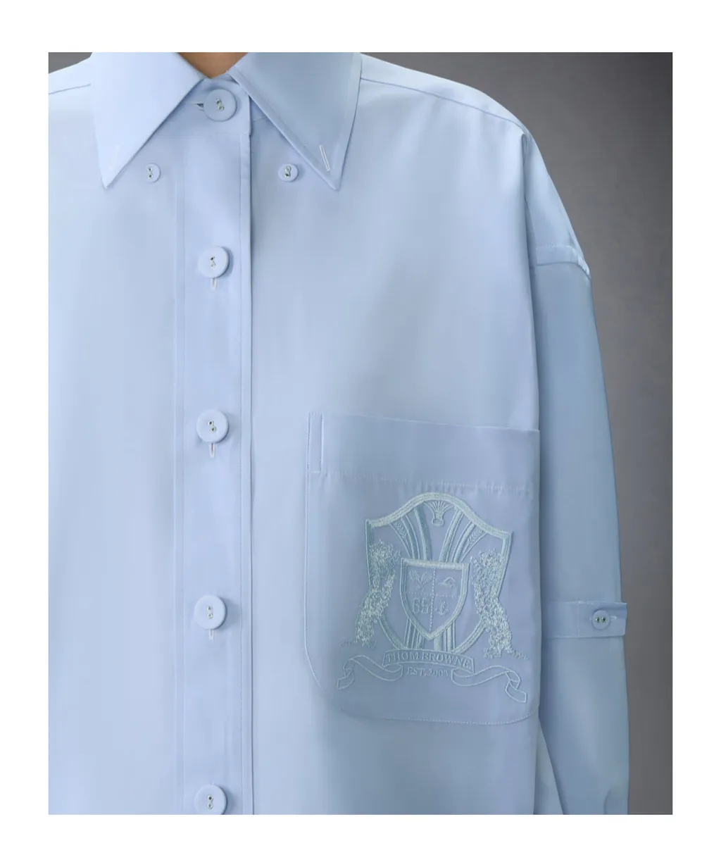 Thom Browne Solid Poplin Crest Embroidery Armband Supersized Shirt