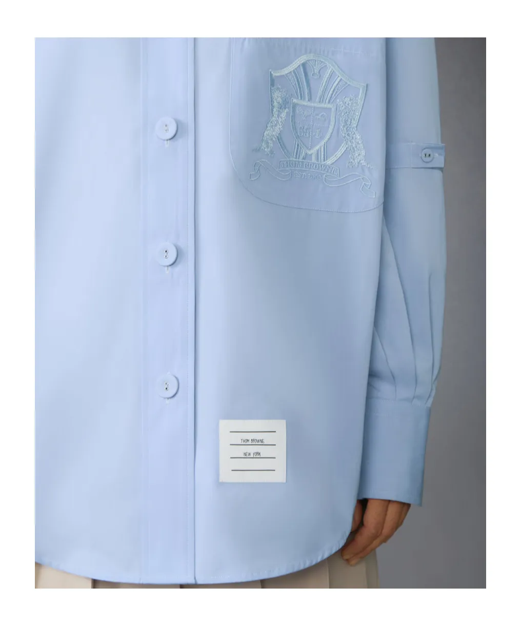 Thom Browne Solid Poplin Crest Embroidery Armband Supersized Shirt