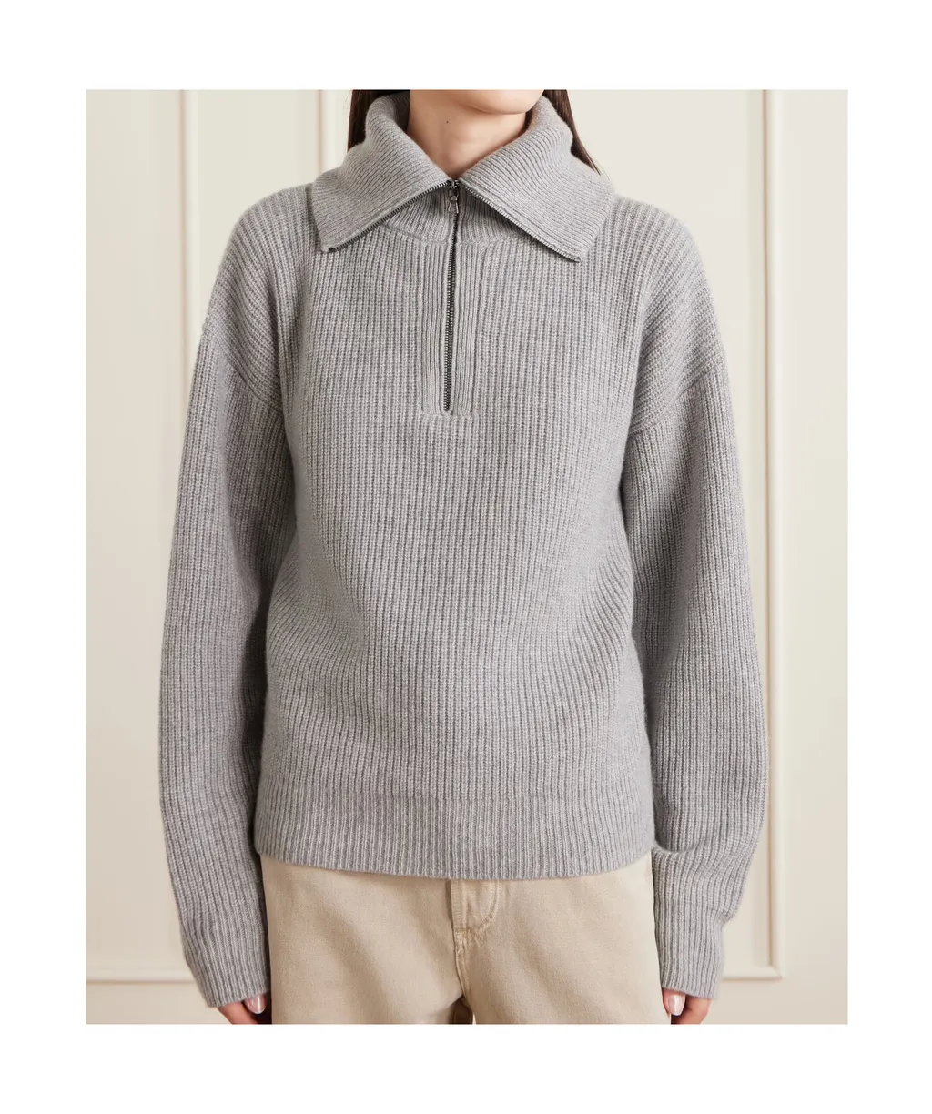 Runyon Ribbed Cashmere Turtleneck Half-Zip Sweater