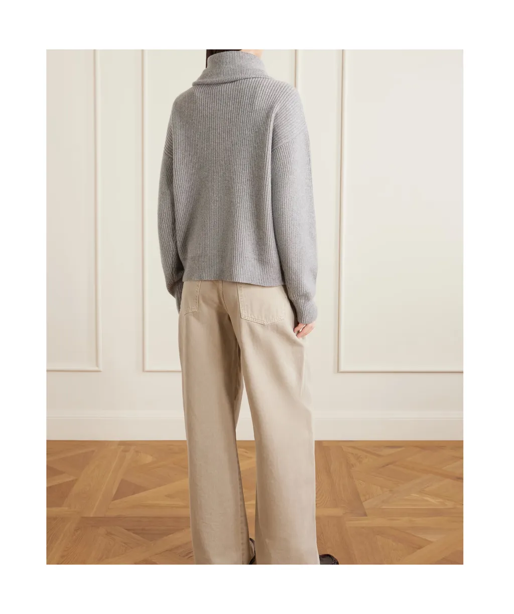 Runyon Ribbed Cashmere Turtleneck Half-Zip Sweater