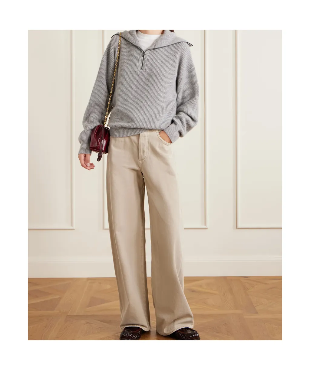 Runyon Ribbed Cashmere Turtleneck Half-Zip Sweater