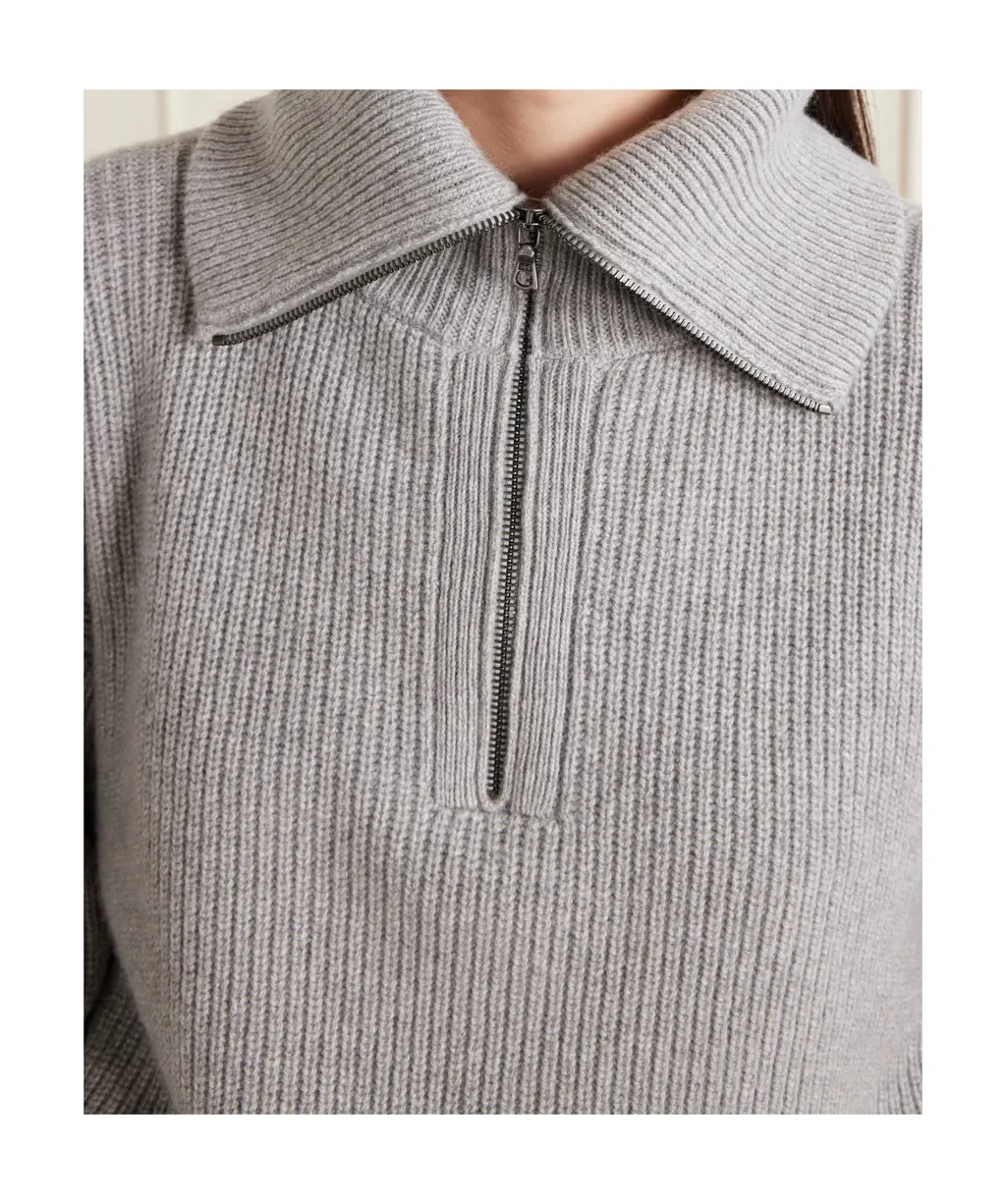 Runyon Ribbed Cashmere Turtleneck Half-Zip Sweater