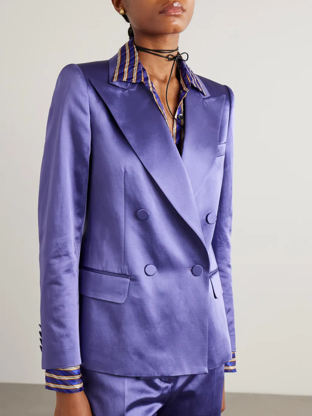 Double-Breasted Satin Blazer