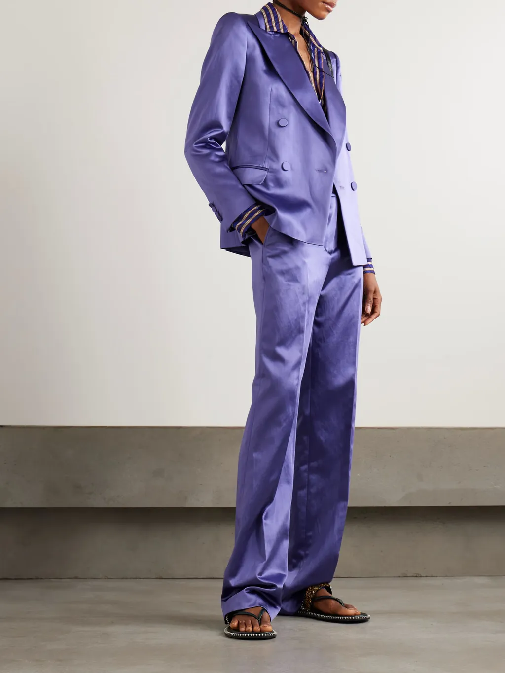 Double-Breasted Satin Blazer