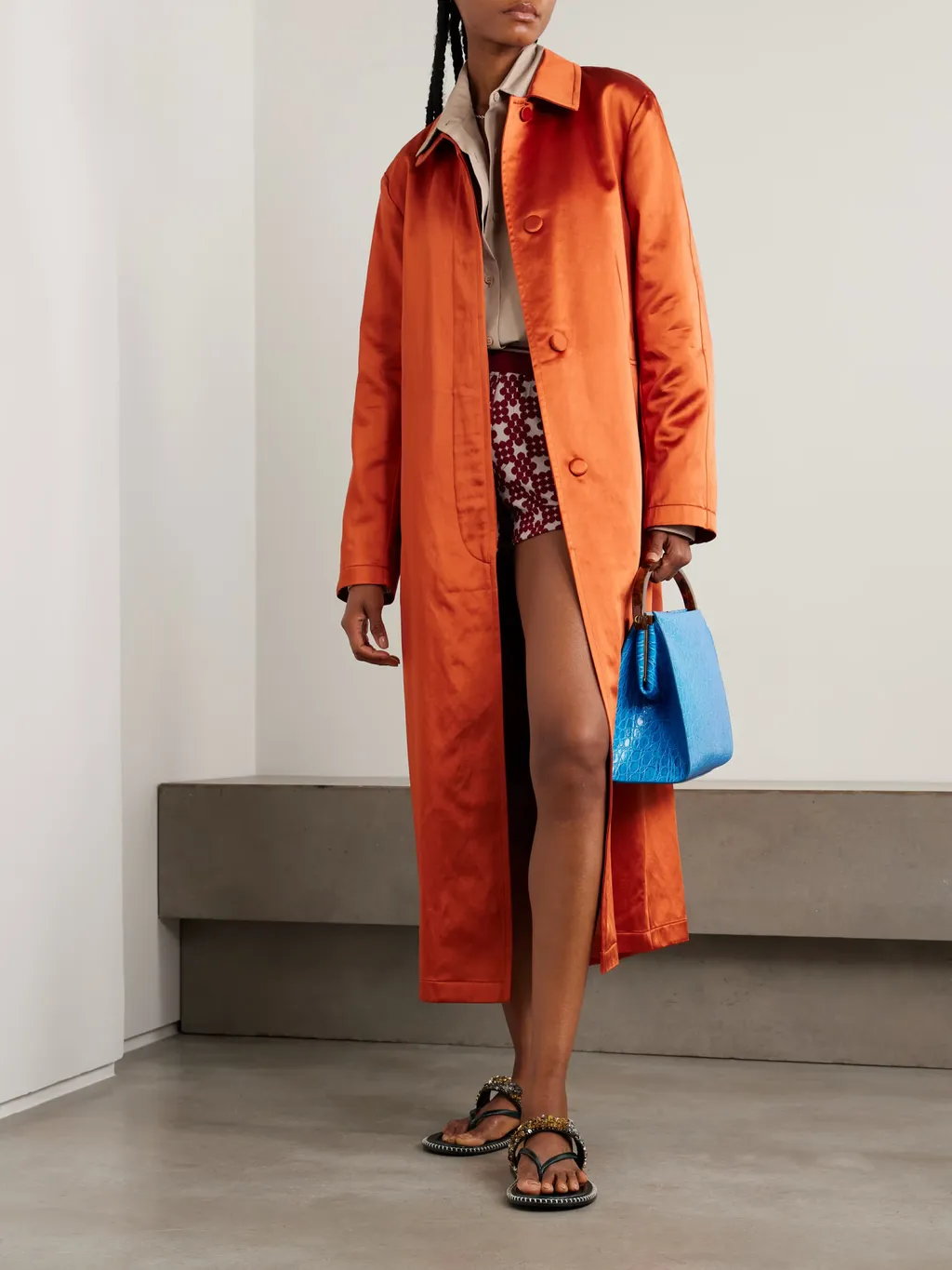 Cotton Blend Satin Coat