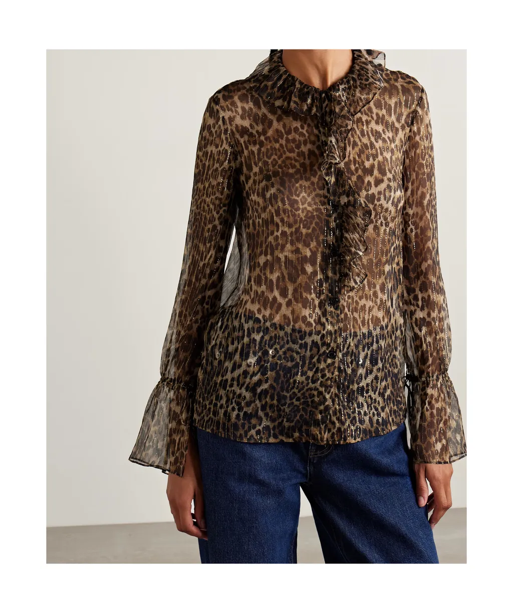 Cecily Leopard Print Shirt With Ruffles
