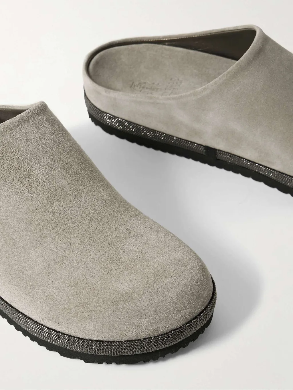 Bead-Embellished Suede Mules