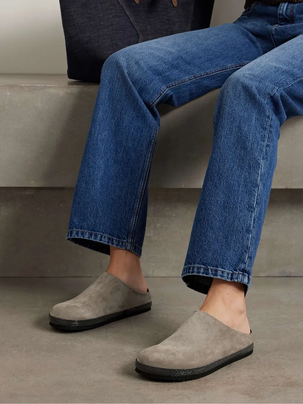 Bead-Embellished Suede Mules