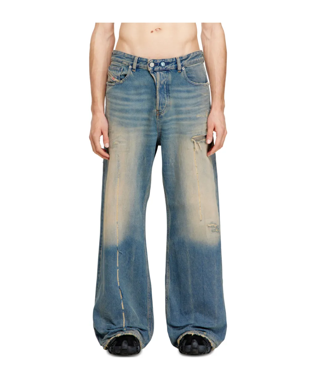 Diesel 1996-D-Sire Wide-Leg Distressed Jeans