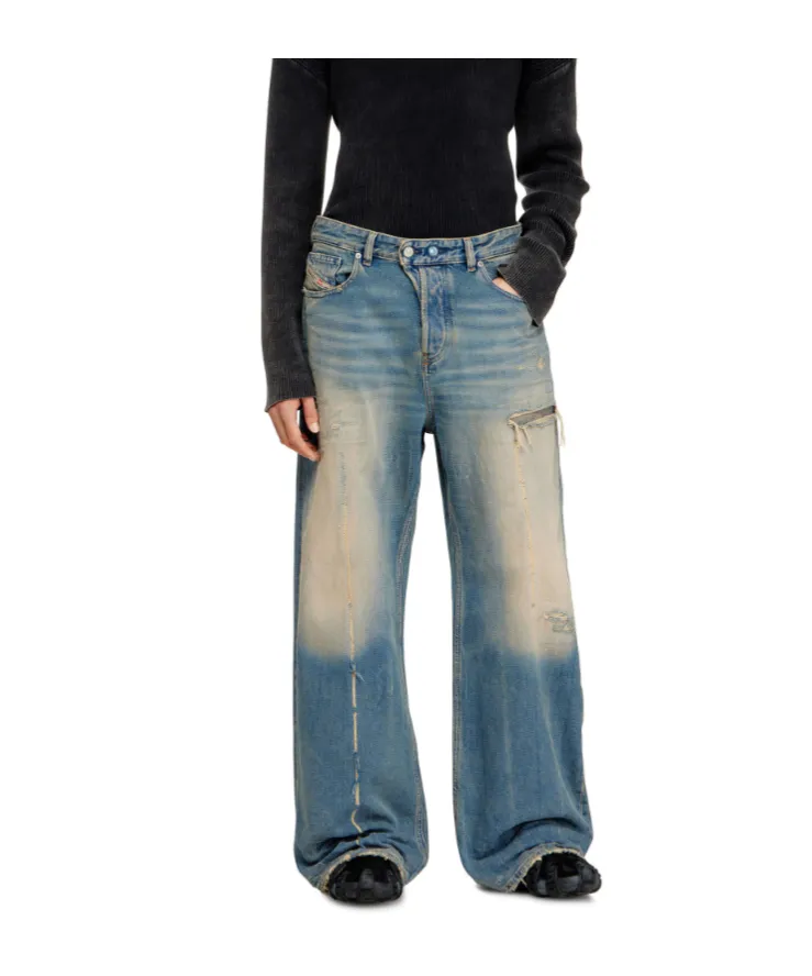Diesel 1996-D-Sire Wide-Leg Distressed Jeans