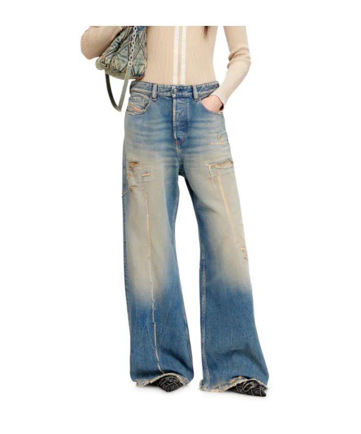 Diesel 1996-D-Sire Wide-Leg Distressed Jeans