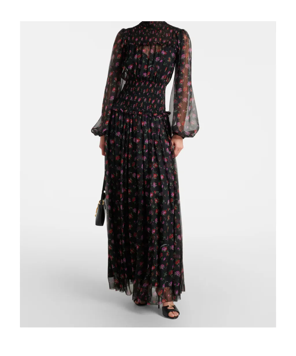 Floral Silk Chiffon Maxi Dress
