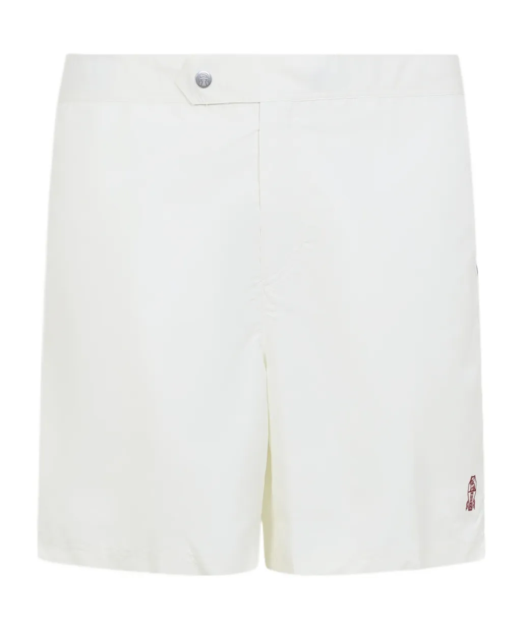Embroidered Button Swim Trunks