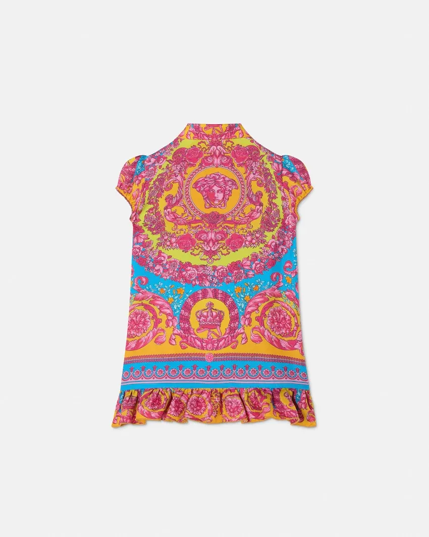 Versace Kids Baroque Printed Ruffled Dress