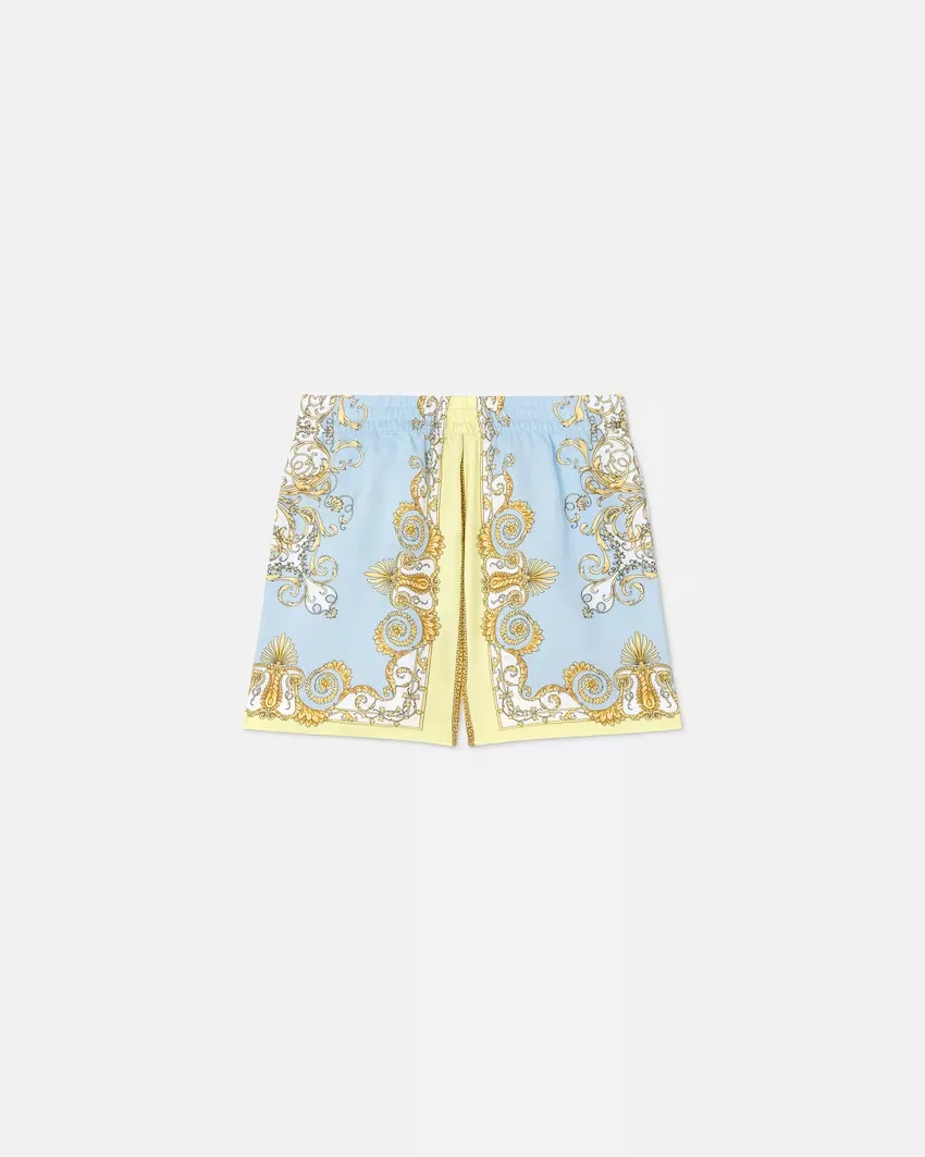 Versace Kids Baroque Printed Satin Shorts