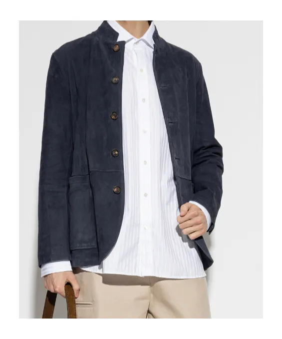 Eleventy Button-Front Leather Jacket