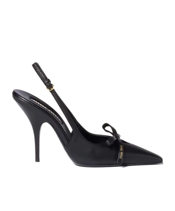 Leather Slingback Pumps With Bow