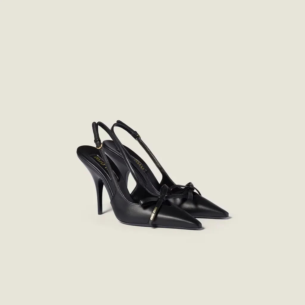 Leather Slingback Pumps With Bow