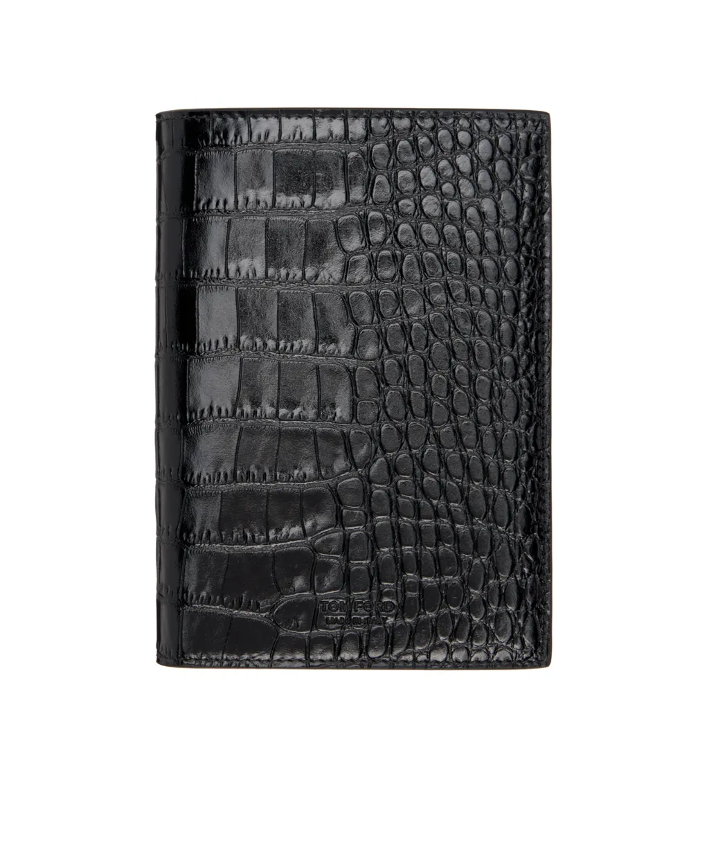 Polished Crocodile-Pattern Embossed Card Case