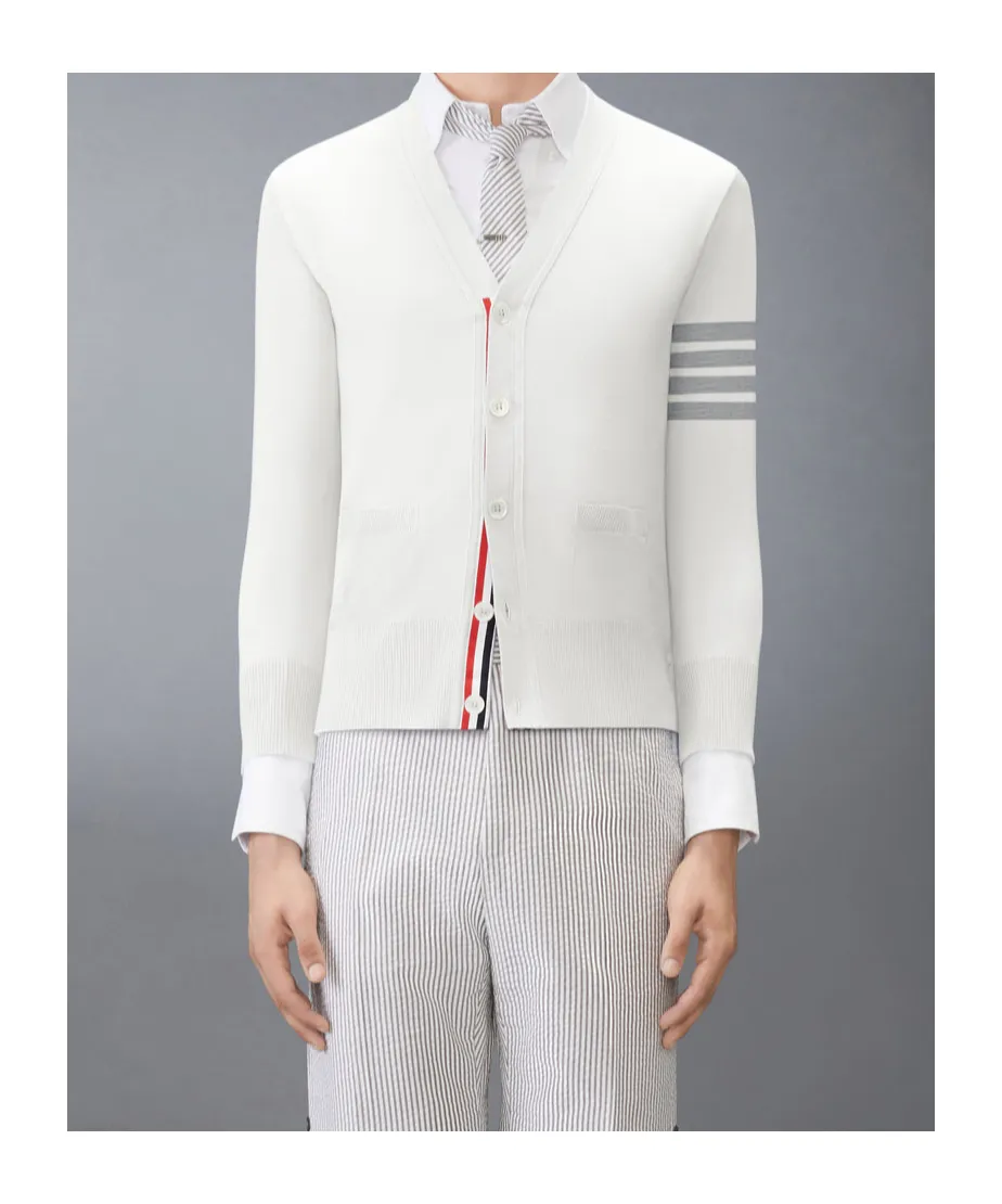 Wool Four-Stripe V-Neck Cardigan