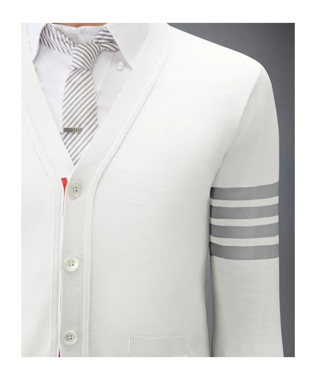 Wool Four-Stripe V-Neck Cardigan