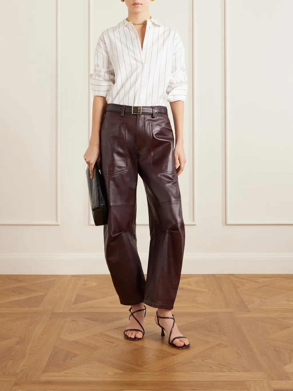 Leather Wide-Leg Casual Pants