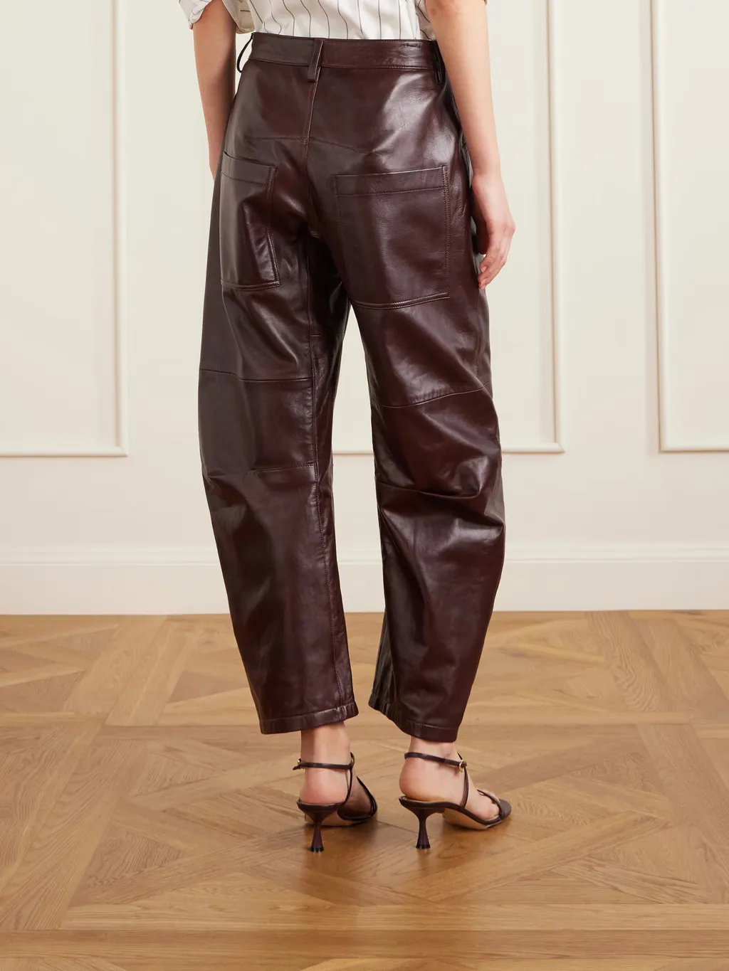 Leather Wide-Leg Casual Pants