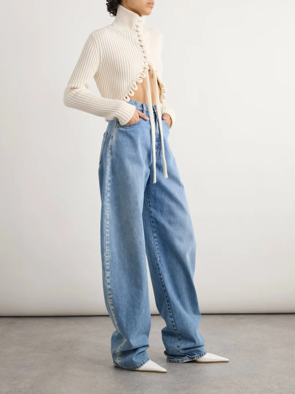 Lace-Up Wool Ribbed Sweater