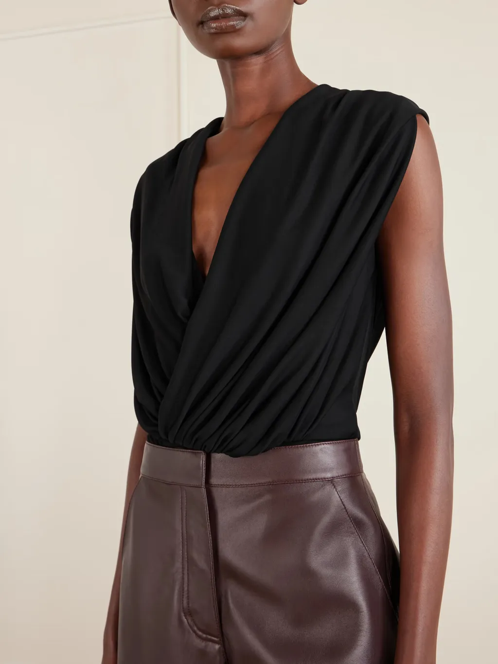 Hooded Draped Knit Bodysuit