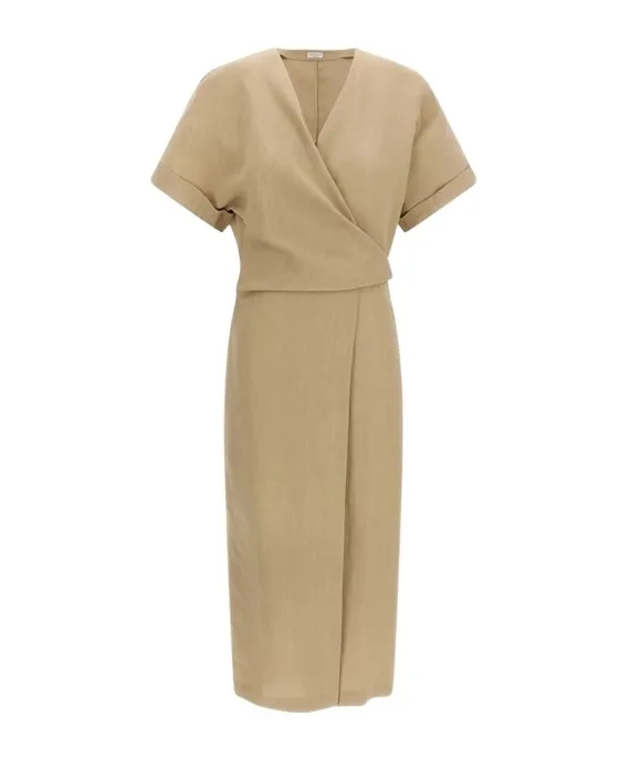 Brunello Cucinelli V-Neck Short-Sleeve Dress