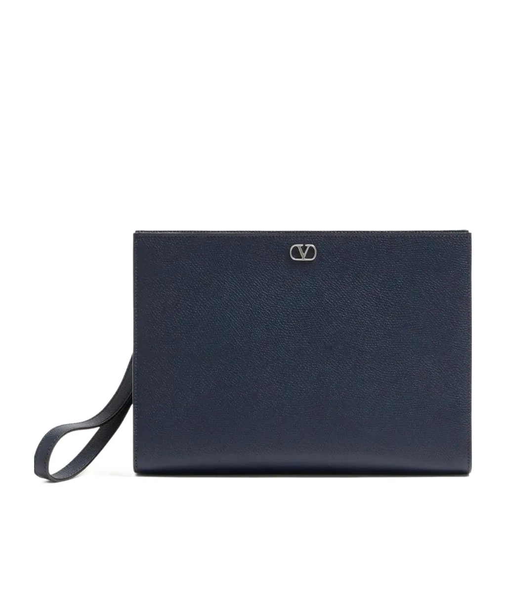 Grained Vlogo Signature Leather Clutch Bag