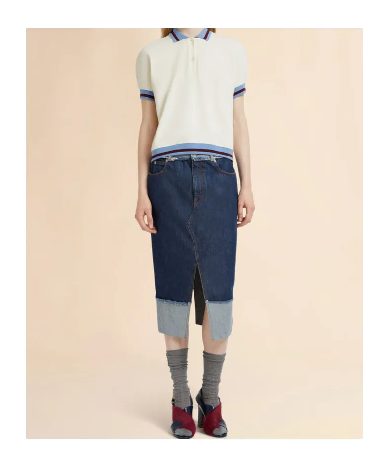 Blue Denim Inside-Out Midi Skirt