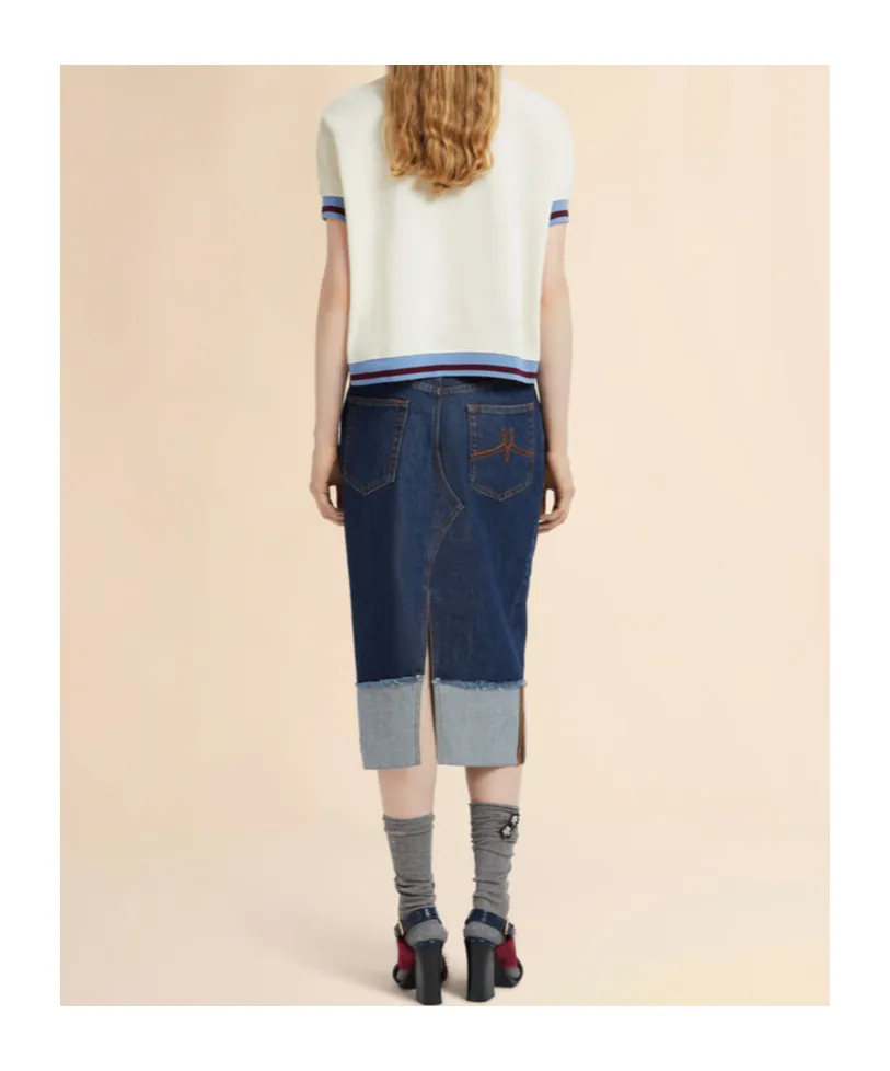 Blue Denim Inside-Out Midi Skirt