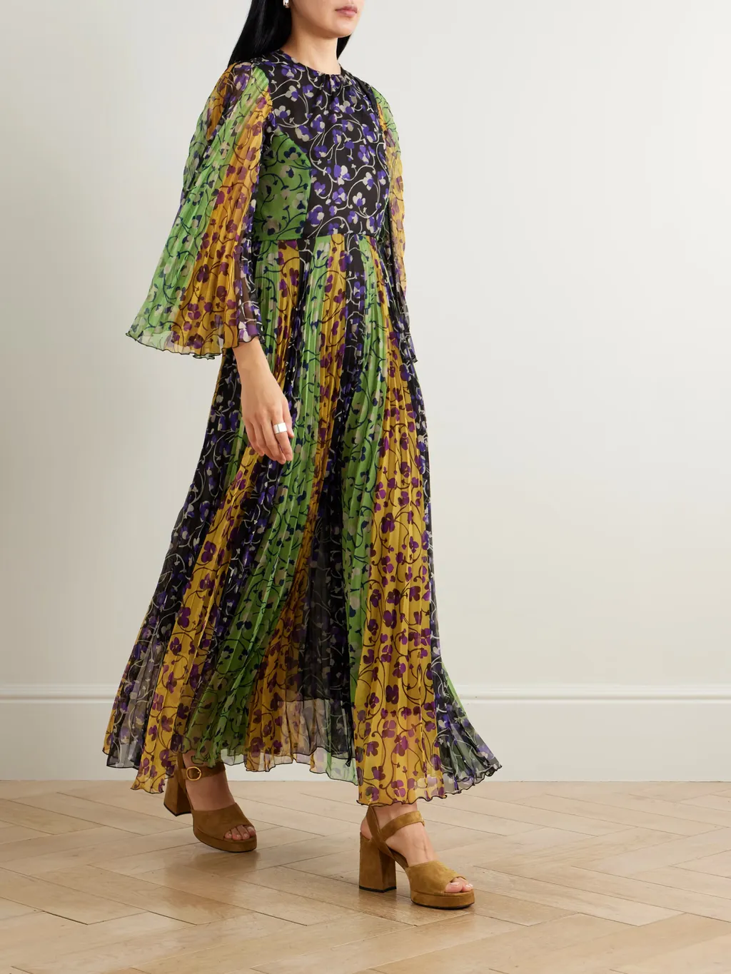 Angel Pleated Print Long Dress