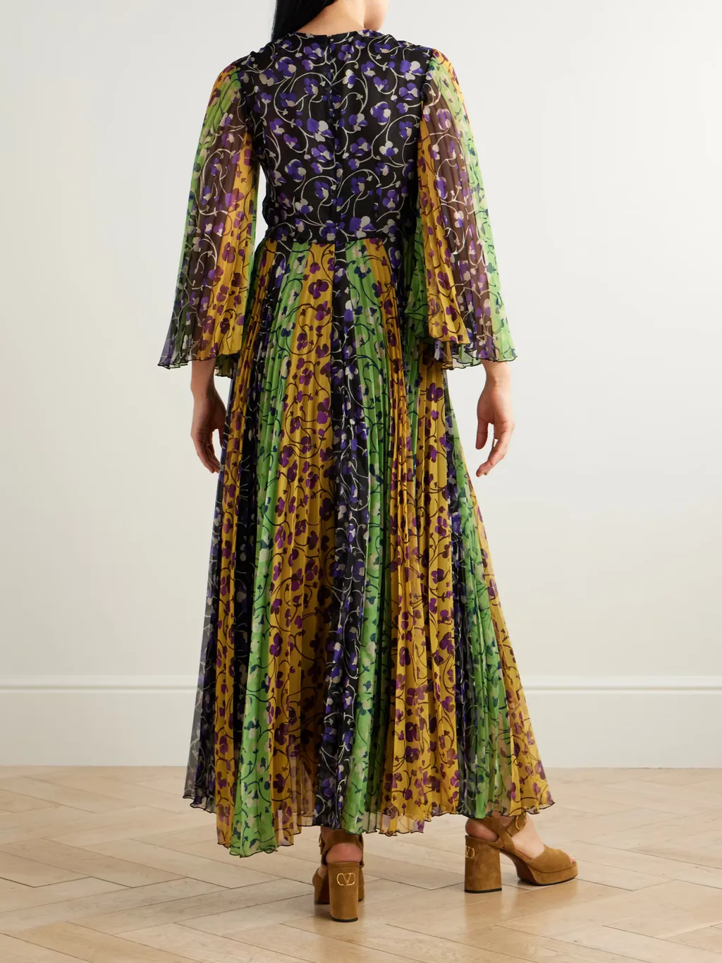 Angel Pleated Print Long Dress