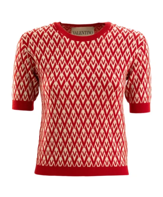 Toute La V-Pattern Short-Sleeved Knit Top