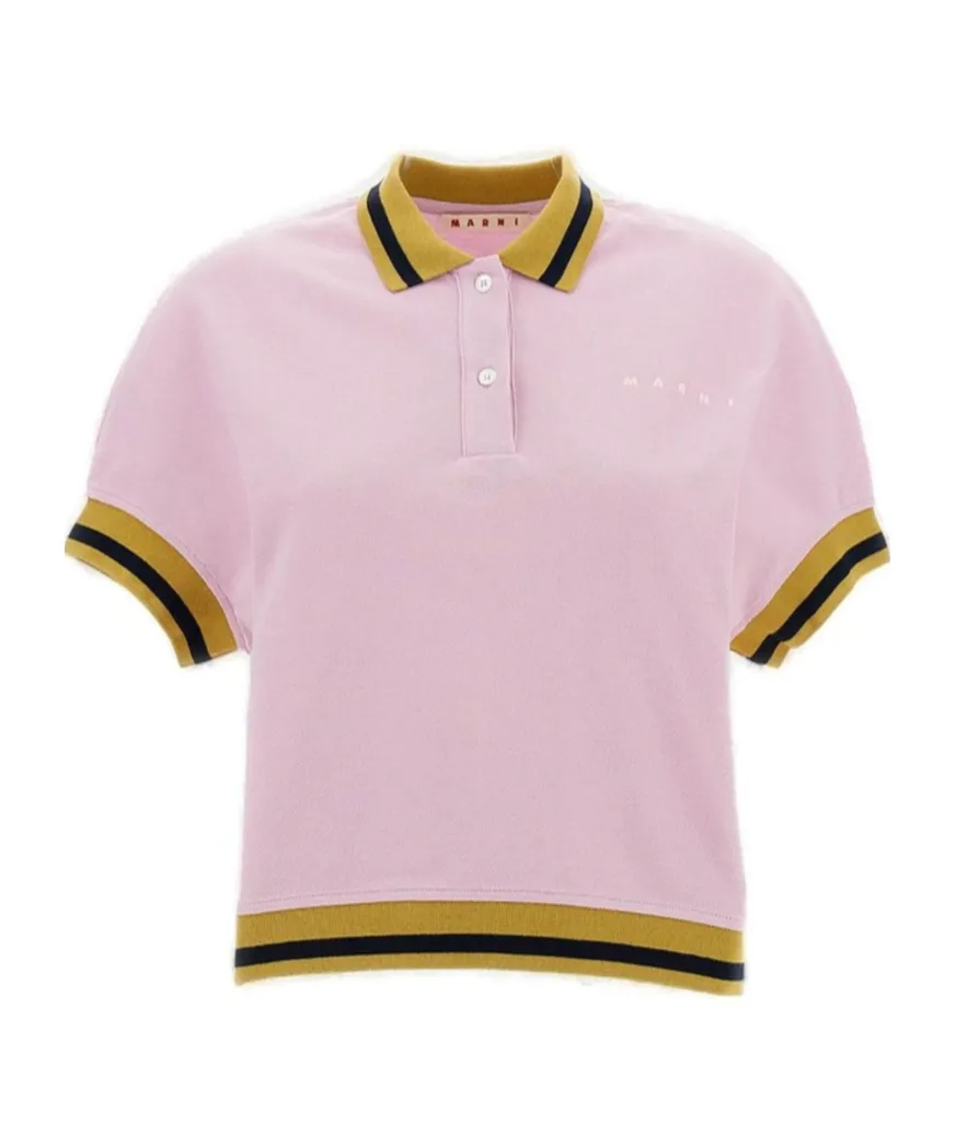 Marni Logo Embroidered Stripe-Detail Polo Shirt