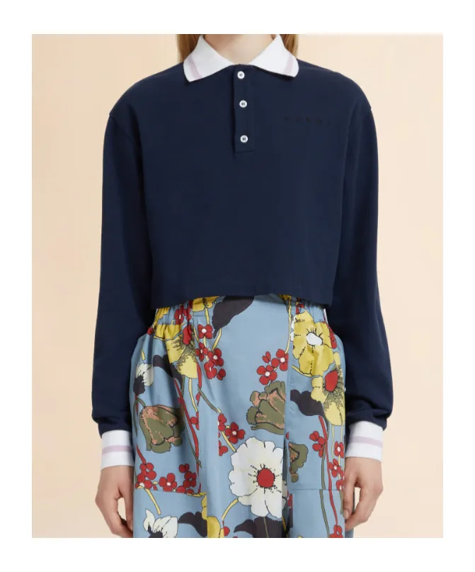 Marni Cropped Long-Sleeve Polo T-Shirt