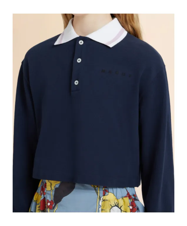 Marni Cropped Long-Sleeve Polo T-Shirt