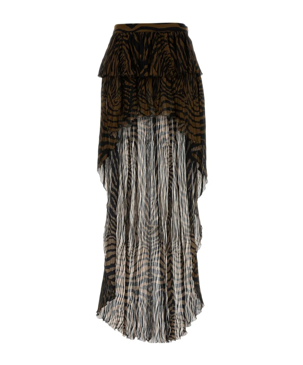 Blumarine Asymmetric Printed Ruffled Chiffon Skirt