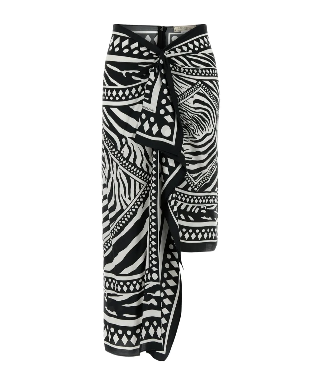 Asymmetrical Foulard-Print Skirt