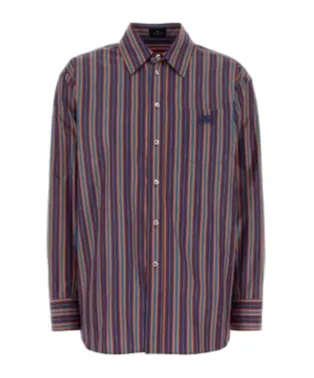 Striped-Pattern Logo-Embroidered Shirt