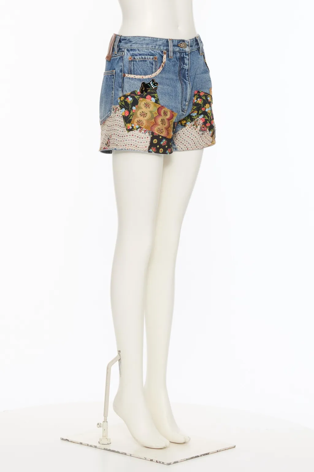 Patchwork Beaded-Appliqué Denim Shorts