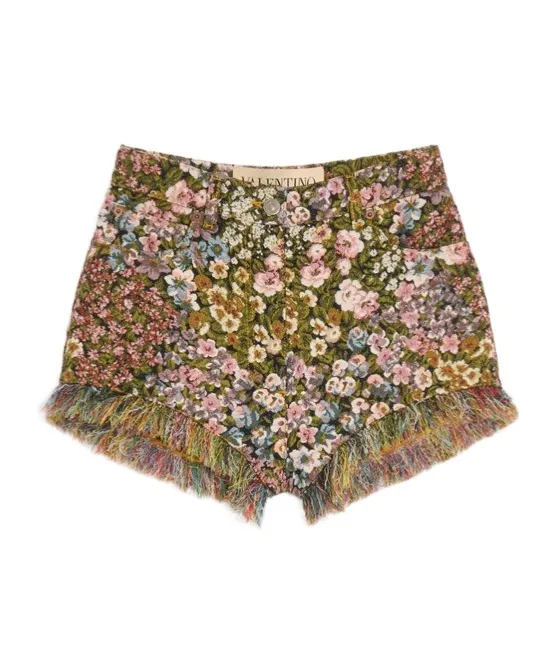 Fringed Floral-Print Shorts