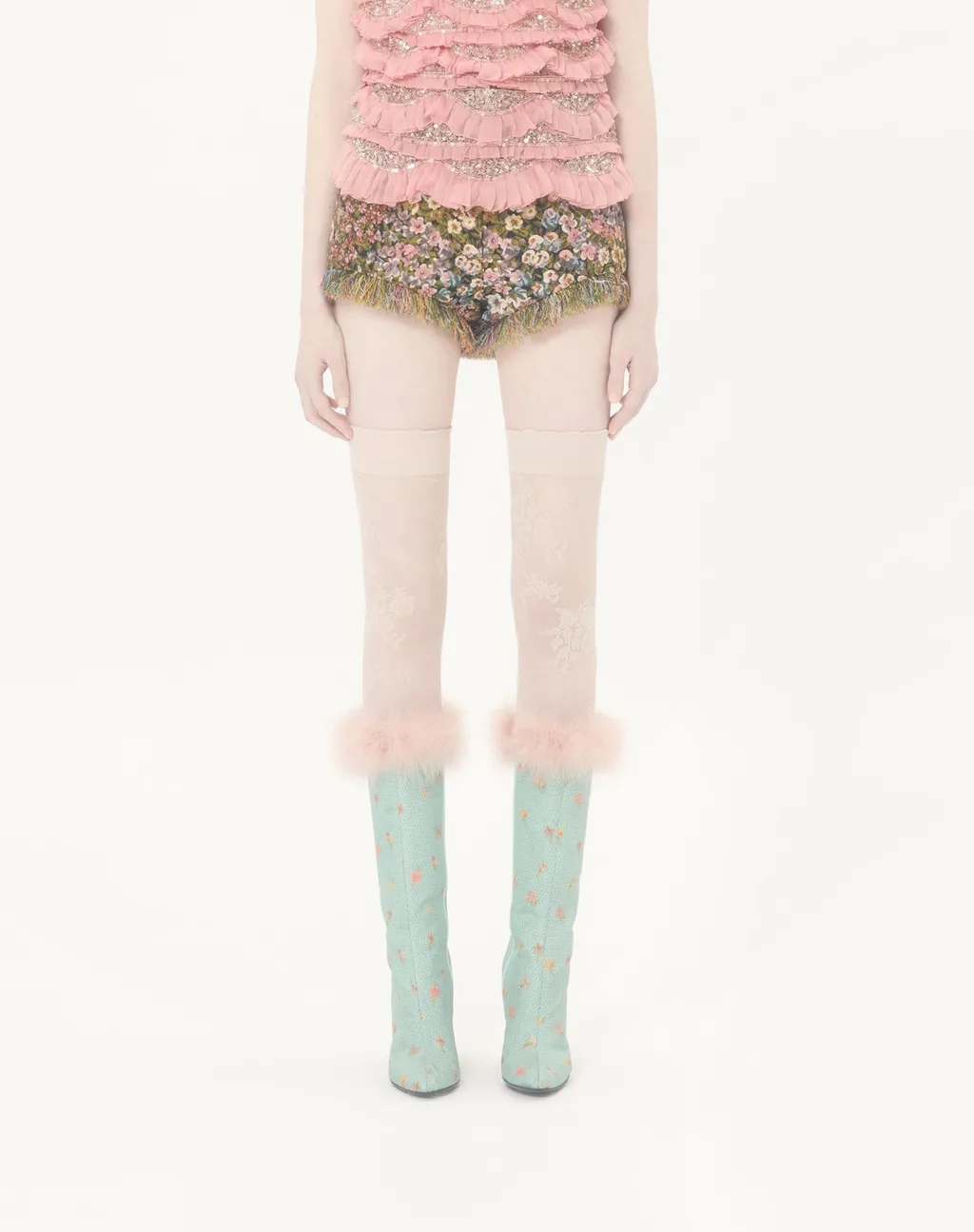 Fringed Floral-Print Shorts