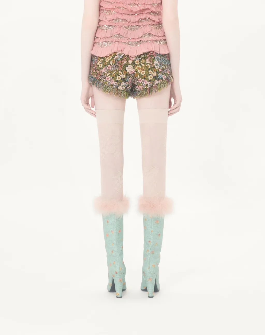 Fringed Floral-Print Shorts