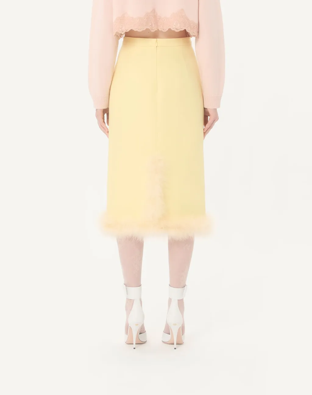 Crepe Couture Skirt With Feathers