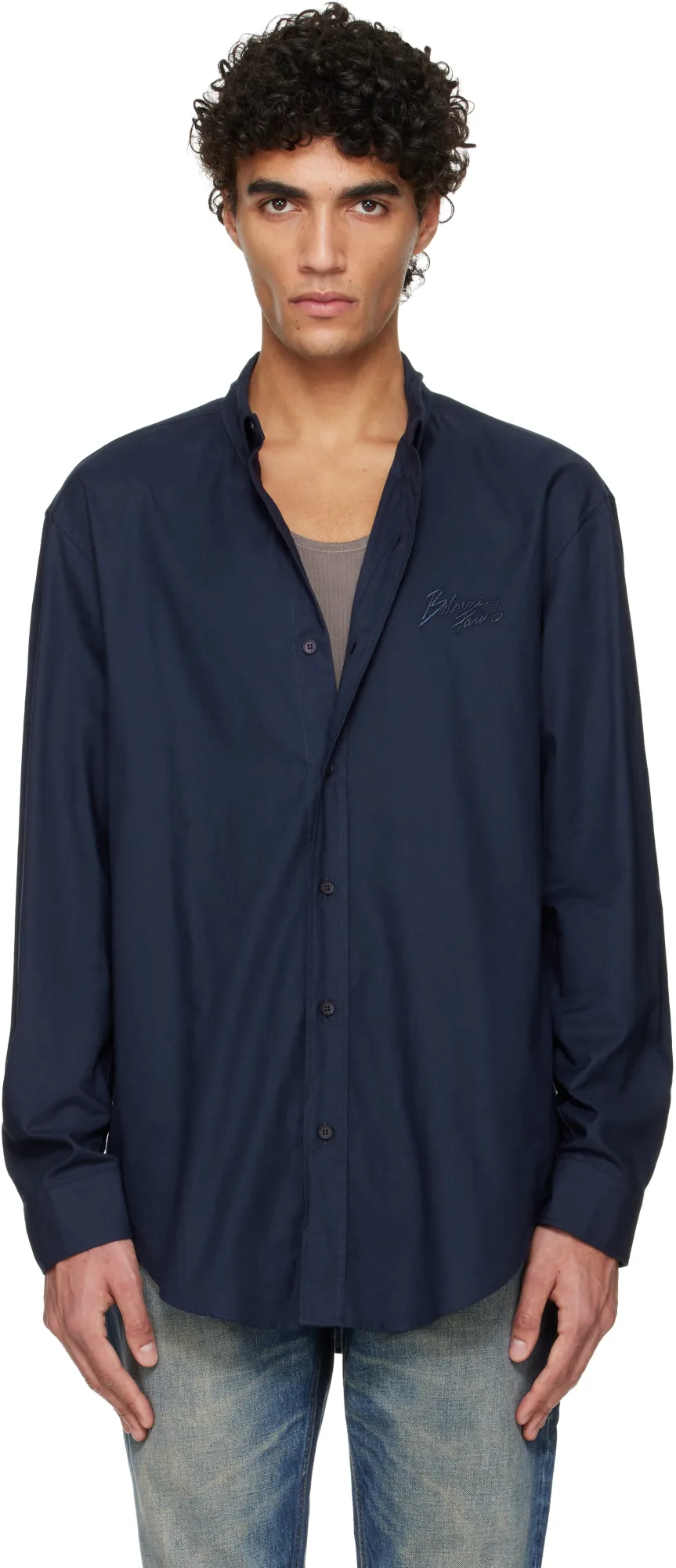 Balmain Collared Long-Sleeve Poplin Shirt